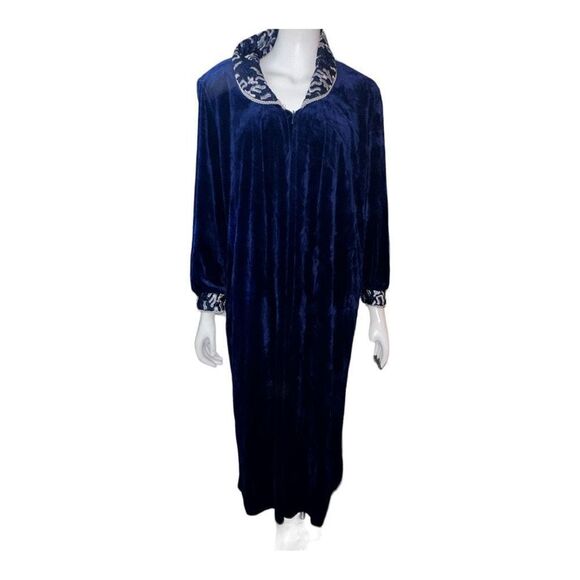 Vintage Diamond Tea Nieman Marcus Zip Front Velour Robe - Picture 1 of 9